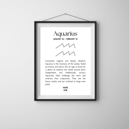 Classic Zodiac Star Sign - Personalised Name Print