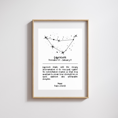 Constellation Zodiac Star Sign - Personalised Name Print