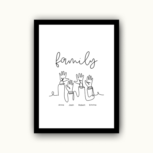 Family Hands Line Art - Home & Family Personalised Name Print