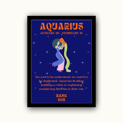 Fun Zodiac Star Sign - Personalised Name Print
