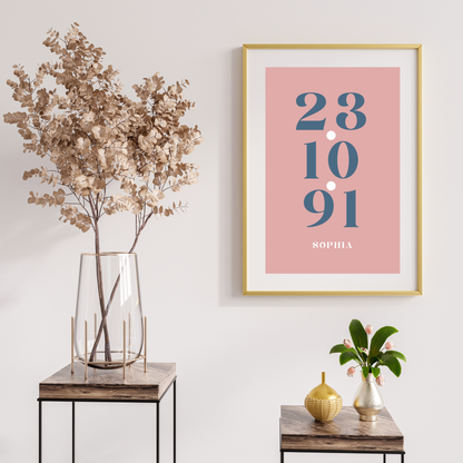Pink Special Date – Personalised Name Print