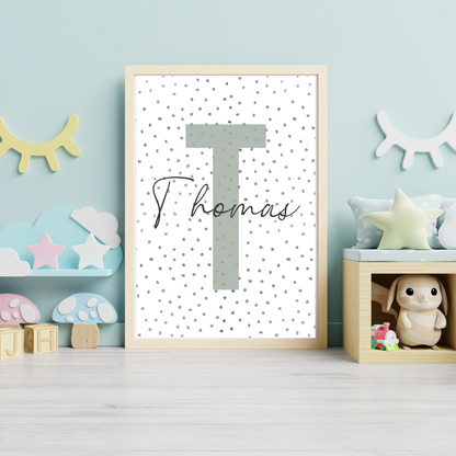 Polka Dot Initial - Boys Personalised Name Print