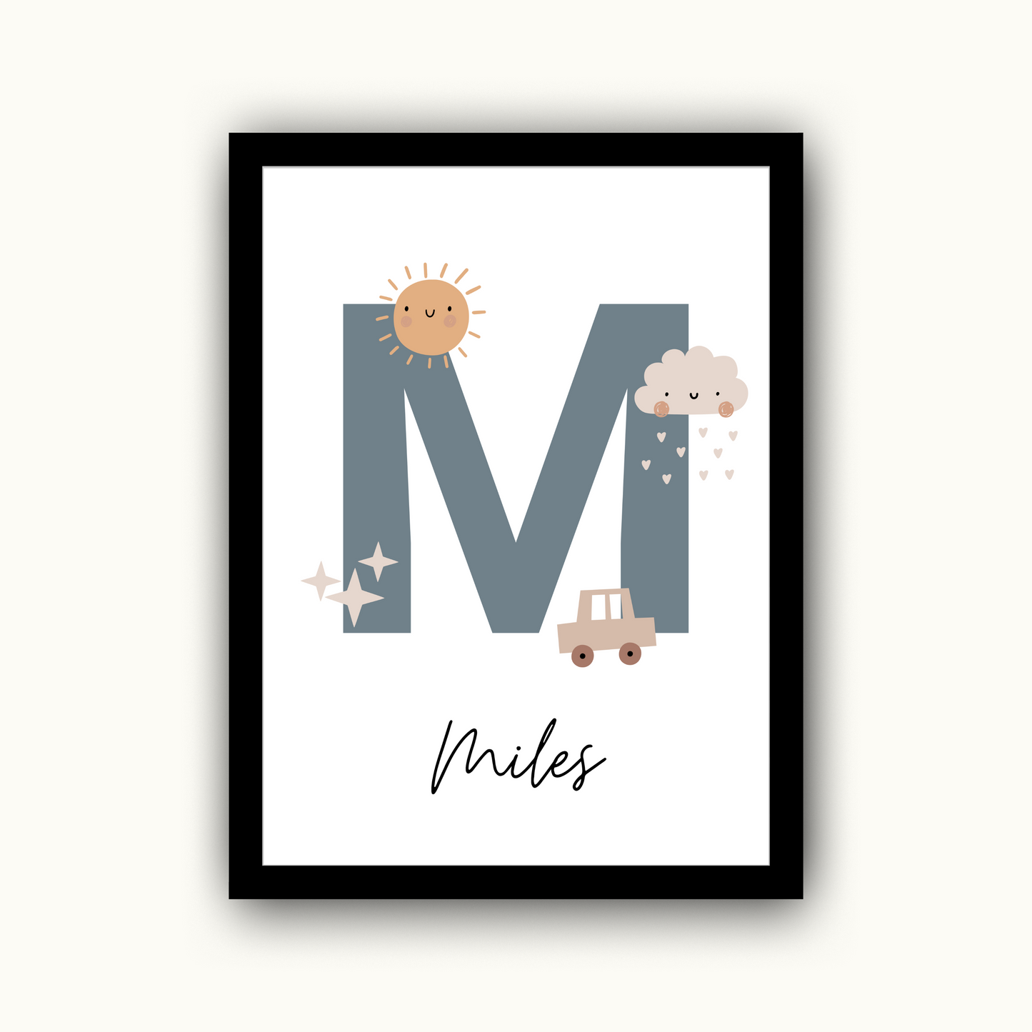 Sun, Cloud & Car Initial - Boys Personalised Name Print