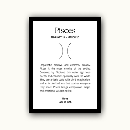 Classic Zodiac Star Sign - Personalised Name Print