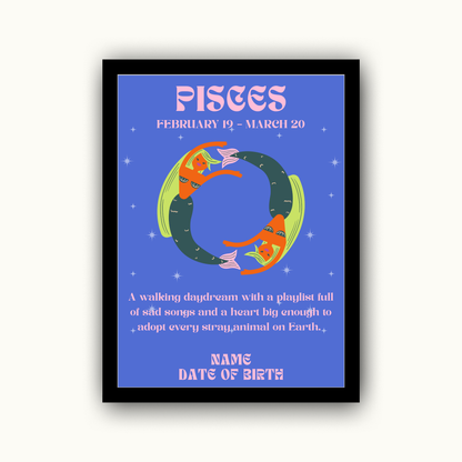 Fun Zodiac Star Sign - Personalised Name Print