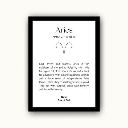Classic Zodiac Star Sign - Personalised Name Print