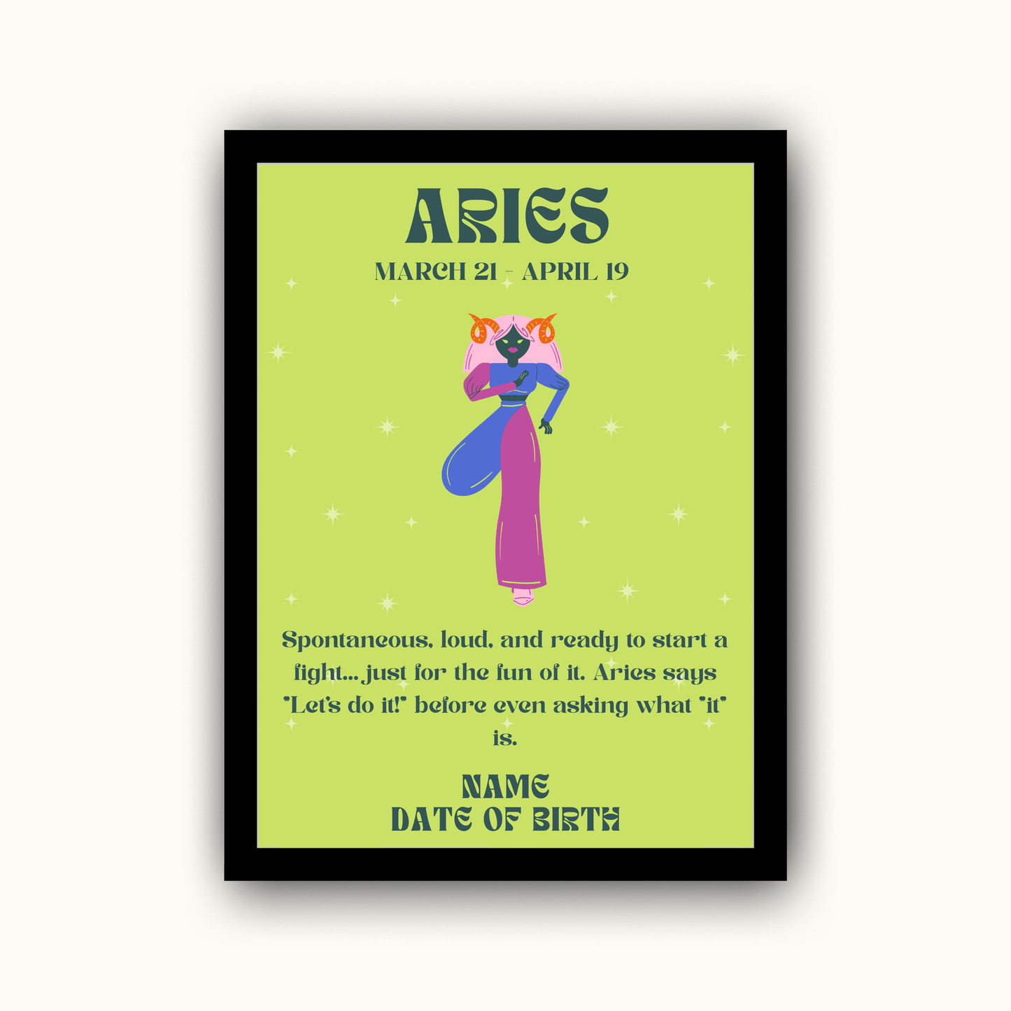 Fun Zodiac Star Sign - Personalised Name Print