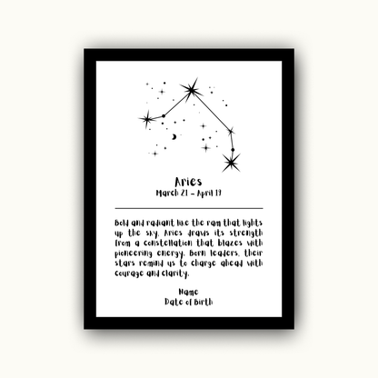 Constellation Zodiac Star Sign - Personalised Name Print