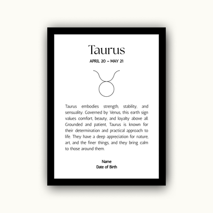 Classic Zodiac Star Sign - Personalised Name Print