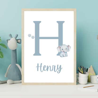 Elephant Initial - Boys Personalised Name Print