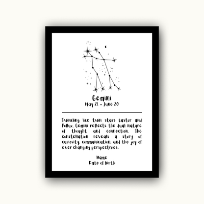 Constellation Zodiac Star Sign - Personalised Name Print