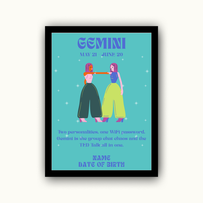 Fun Zodiac Star Sign - Personalised Name Print