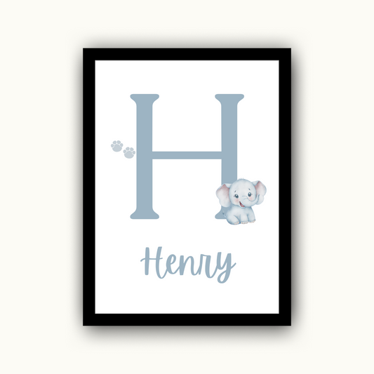 Elephant Initial - Boys Personalised Name Print